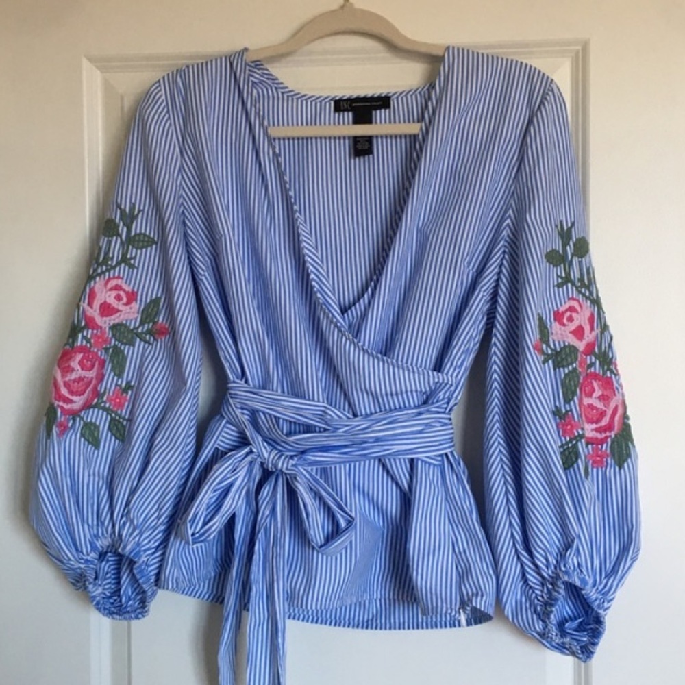 International Concepts Embroidered Striped Blouse - Picture 1 of 8